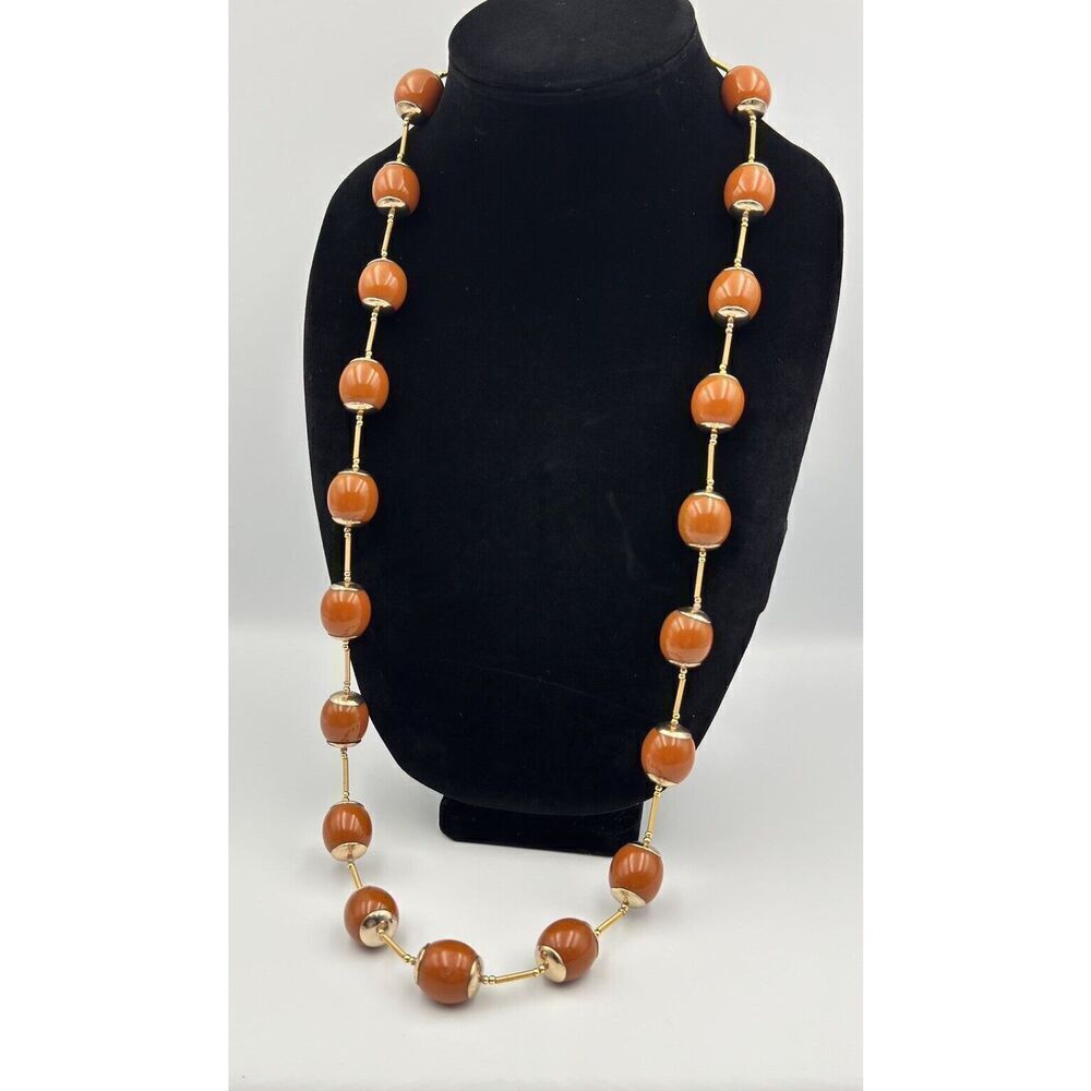 Vintage RJ Graziano Gold Tone Large Bead Station Long Statement‎ Necklace 36” +